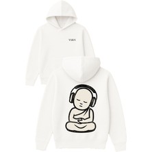 Vsrn Genç Meditasyon Tasarım Baskılı Oversize Beyaz Kapüşonlu Sweatshirt