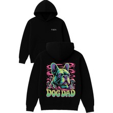 Vsrn Pug Robot Tasarım Baskılı Oversize Siyah Kapüşonlu Sweatshirt