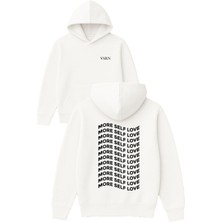 Vsrn More Self Love Tasarım Baskılı Oversize Beyaz Kapüşonlu Sweatshirt