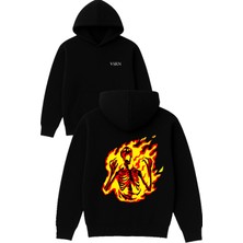 Vsrn Yanan Iskelet Tasarım Baskılı Oversize Siyah Kapüşonlu Sweatshirt