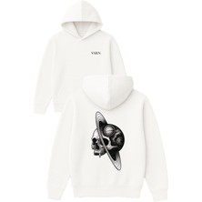Vsrn Kuru Kafa Marslı Tasarım Baskılı Oversize Beyaz Kapüşonlu Sweatshirt