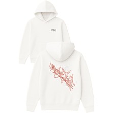 Vsrn Kırmızı Çizgili Tasarım Baskılı Oversize Beyaz Kapüşonlu Sweatshirt