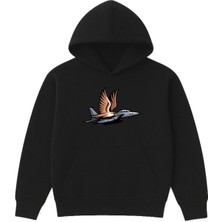 Vsrn Şahin Jet Tasarım Baskılı Oversize Siyah Kapüşonlu Sweatshirt