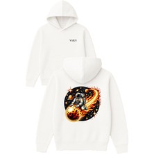Vsrn Meteor Düşüyor Tasarım Baskılı Oversize Beyaz Kapüşonlu Sweatshirt