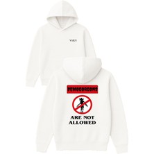 Vsrn Are Not Allowed Tasarım Baskılı Oversize Beyaz Kapüşonlu Sweatshirt