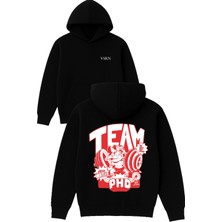 Vsrn Team Gym Tasarım Baskılı Oversize Siyah Kapüşonlu Sweatshirt
