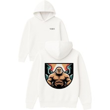 Vsrn Dev Adam Tasarım Baskılı Oversize Beyaz Kapüşonlu Sweatshirt