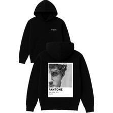 Vsrn Panton David Tasarım Baskılı Oversize Siyah Kapüşonlu Sweatshirt