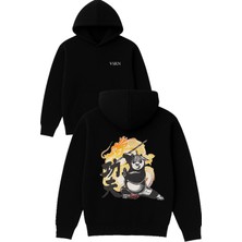 Vsrn Kareteci Panda Tasarım Baskılı Oversize Siyah Kapüşonlu Sweatshirt