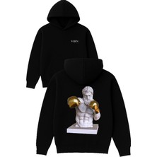 Vsrn Altın Boks Eldiveni Tasarım Baskılı Oversize Siyah Kapüşonlu Sweatshirt