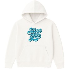 Vsrn Slice Clufe Tasarım Baskılı Oversize Beyaz Kapüşonlu Sweatshirt