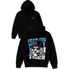 Vsrn Fearless Tasarım Baskılı Oversize Siyah Kapüşonlu Sweatshirt