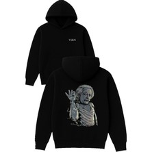 Vsrn Formül Tuzu Tasarım Baskılı Oversize Siyah Kapüşonlu Sweatshirt