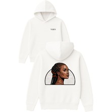 Vsrn Örgülü Kadın Tasarım Baskılı Oversize Beyaz Kapüşonlu Sweatshirt