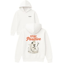 Vsrn Köpekbalıgı Iskelet Tasarım Baskılı Oversize Beyaz Kapüşonlu Sweatshirt