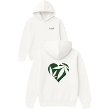 Vsrn Kalpli Bitki Tasarım Baskılı Oversize Beyaz Kapüşonlu Sweatshirt