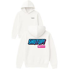 Vsrn Shut Up Tasarım Baskılı Oversize Beyaz Kapüşonlu Sweatshirt