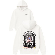 Vsrn Keep Your Tasarım Baskılı Oversize Beyaz Kapüşonlu Sweatshirt