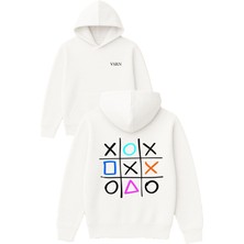 Vsrn O Xox Tasarım Baskılı Oversize Beyaz Kapüşonlu Sweatshirt