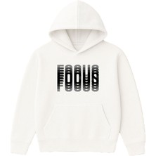 Vsrn Focus Focus Tasarım Baskılı Oversize Beyaz Kapüşonlu Sweatshirt