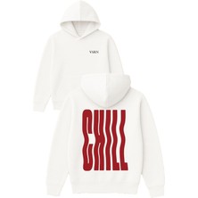 Vsrn Chıll Tasarım Baskılı Oversize Beyaz Kapüşonlu Sweatshirt