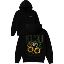 Vsrn Macaw Tasarım Baskılı Oversize Siyah Kapüşonlu Sweatshirt