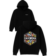 Vsrn Renkli Calıfornıa Tasarım Baskılı Oversize Siyah Kapüşonlu Sweatshirt