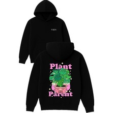Vsrn Plant Parent Tasarım Baskılı Oversize Siyah Kapüşonlu Sweatshirt