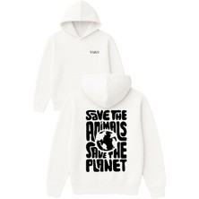 Vsrn Save The Animal Tasarım Baskılı Oversize Beyaz Kapüşonlu Sweatshirt
