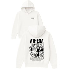 Vsrn Athena Kadın Tasarım Baskılı Oversize Beyaz Kapüşonlu Sweatshirt