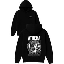 Vsrn Athena Kadın Tasarım Baskılı Oversize Siyah Kapüşonlu Sweatshirt