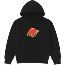 Vsrn Karpuz Jüpiter Tasarım Baskılı Oversize Siyah Kapüşonlu Sweatshirt