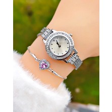 Weluxa Gümüş Renk Taşlı Vintage Kadın Kol Saati Pandora Bileklik Hediyeli