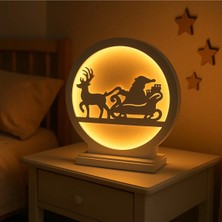 Yeni Yıl Konseptli Hediyelik Mdf LED Lamba – Kızaklı Santa Tasarımı