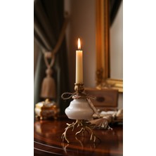 Montdekor El Yapımı Mermer Taşlı Bronz Mumluk (10x10x25 cm)