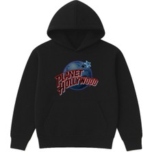Vsrn Planet Tasarım Baskılı Oversize Siyah Kapüşonlu Sweatshirt