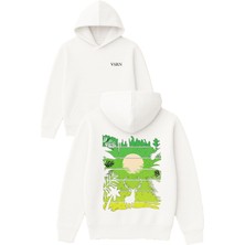 Vsrn Alageyik Tasarım Baskılı Oversize Beyaz Kapüşonlu Sweatshirt