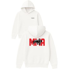 Vsrn Mma Tasarım Baskılı Oversize Beyaz Kapüşonlu Sweatshirt