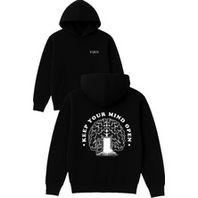 Vsrn Keep Your Tasarım Baskılı Oversize Siyah Kapüşonlu Sweatshirt