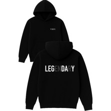 Vsrn Legendary Tasarım Baskılı Oversize Siyah Kapüşonlu Sweatshirt