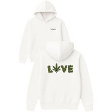 Vsrn Yapraklı Love Tasarım Baskılı Oversize Beyaz Kapüşonlu Sweatshirt