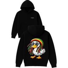Vsrn Bob Ördek Tasarım Baskılı Oversize Siyah Kapüşonlu Sweatshirt