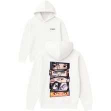 Vsrn Anime Gözleri Tasarım Baskılı Oversize Beyaz Kapüşonlu Sweatshirt