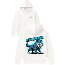 Vsrn Code Breaker Tasarım Baskılı Oversize Beyaz Kapüşonlu Sweatshirt
