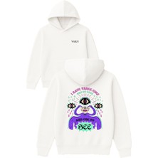 Vsrn I Have Three Tasarım Baskılı Oversize Beyaz Kapüşonlu Sweatshirt