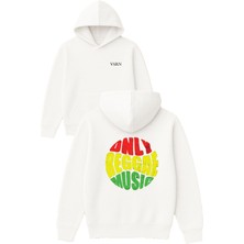Vsrn Only Reggae Tasarım Baskılı Oversize Beyaz Kapüşonlu Sweatshirt