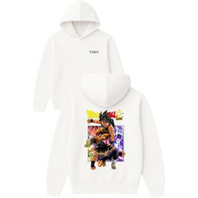 Vsrn Kaslı Animeler Tasarım Baskılı Oversize Beyaz Kapüşonlu Sweatshirt
