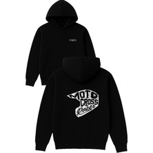 Vsrn Motocross Racer Tasarım Baskılı Oversize Siyah Kapüşonlu Sweatshirt