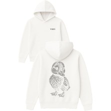 Vsrn Taş Detaylı Ördek Tasarım Baskılı Oversize Beyaz Kapüşonlu Sweatshirt