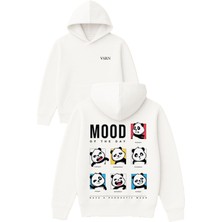 Vsrn Mood Of The Tasarım Baskılı Oversize Beyaz Kapüşonlu Sweatshirt